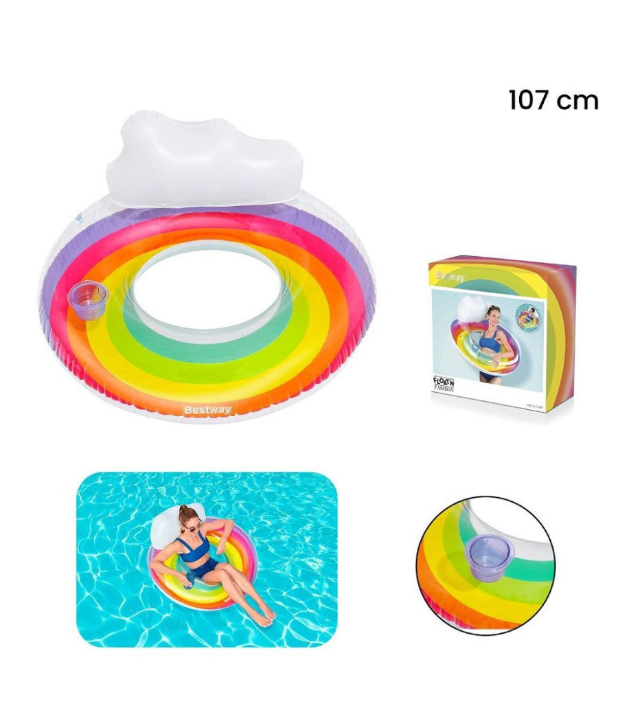 Trade Shop - Poltrona Gonfiabile Con Schienale Portabicchiere Fashion Rainbow Dream 107cm 43647 -