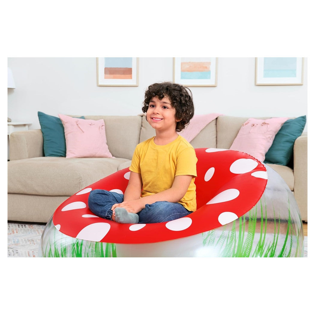 Trade Shop - Poltrona Gonfiabile Per Bambini Mighty Mushroom Design Fungo Con Erba 112x112x66cm 75123 -