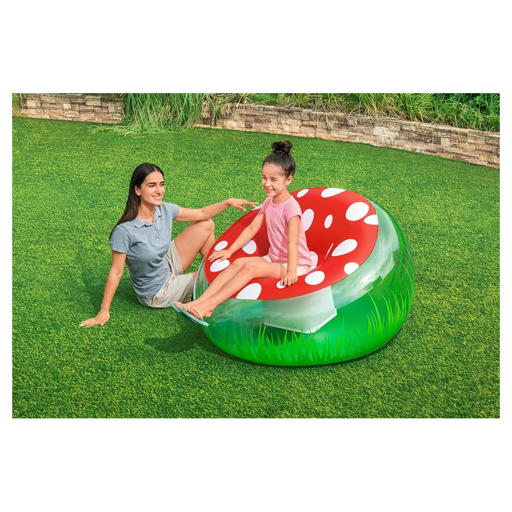 Trade Shop - Poltrona Gonfiabile Per Bambini Mighty Mushroom Design Fungo Con Erba 112x112x66cm 75123 -