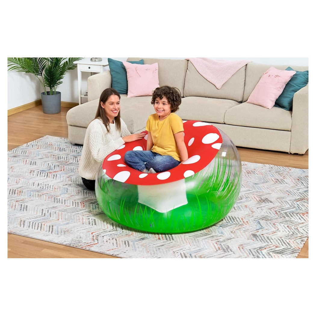 Trade Shop - Poltrona Gonfiabile Per Bambini Mighty Mushroom Design Fungo Con Erba 112x112x66cm 75123 -