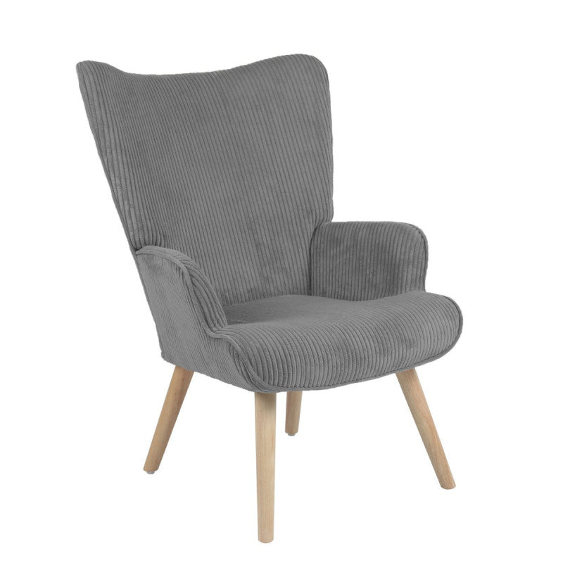 Poltrona Hilary In Tessuto Grigio Gambe Legno Naturale