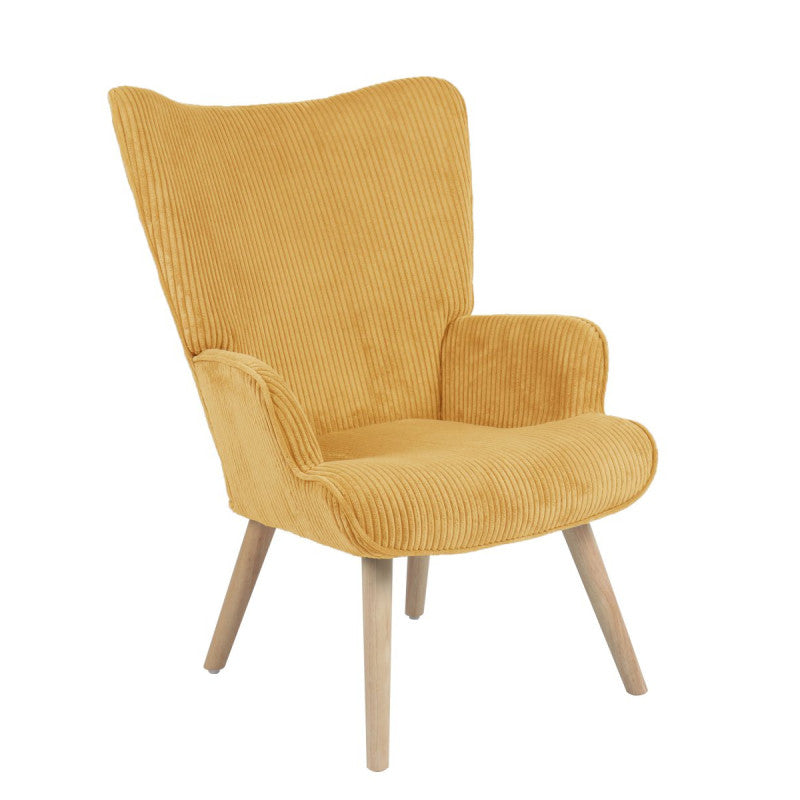 Poltrona Hilary In Tessuto Ocra Gambe Legno Naturale