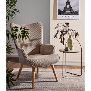 Poltrona Hilary In Tessuto Tortora Chiaro Gambe Legno Naturale