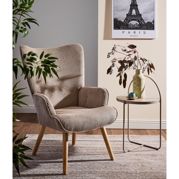 Poltrona Hilary In Tessuto Tortora Chiaro Gambe Legno Naturale