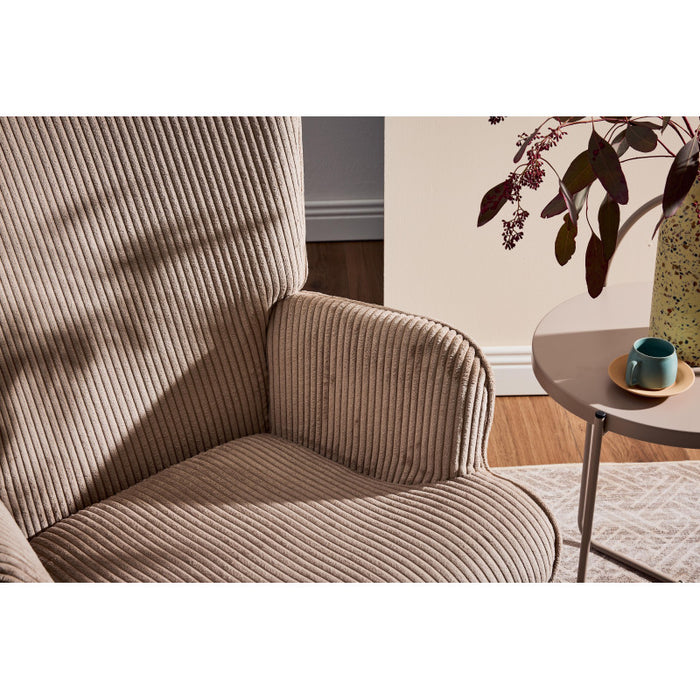 Poltrona Hilary In Tessuto Tortora Chiaro Gambe Legno Naturale