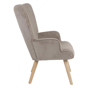 Poltrona Hilary In Tessuto Tortora Chiaro Gambe Legno Naturale