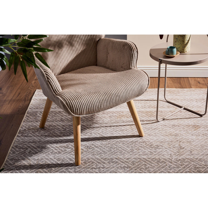 Poltrona Hilary In Tessuto Tortora Chiaro Gambe Legno Naturale