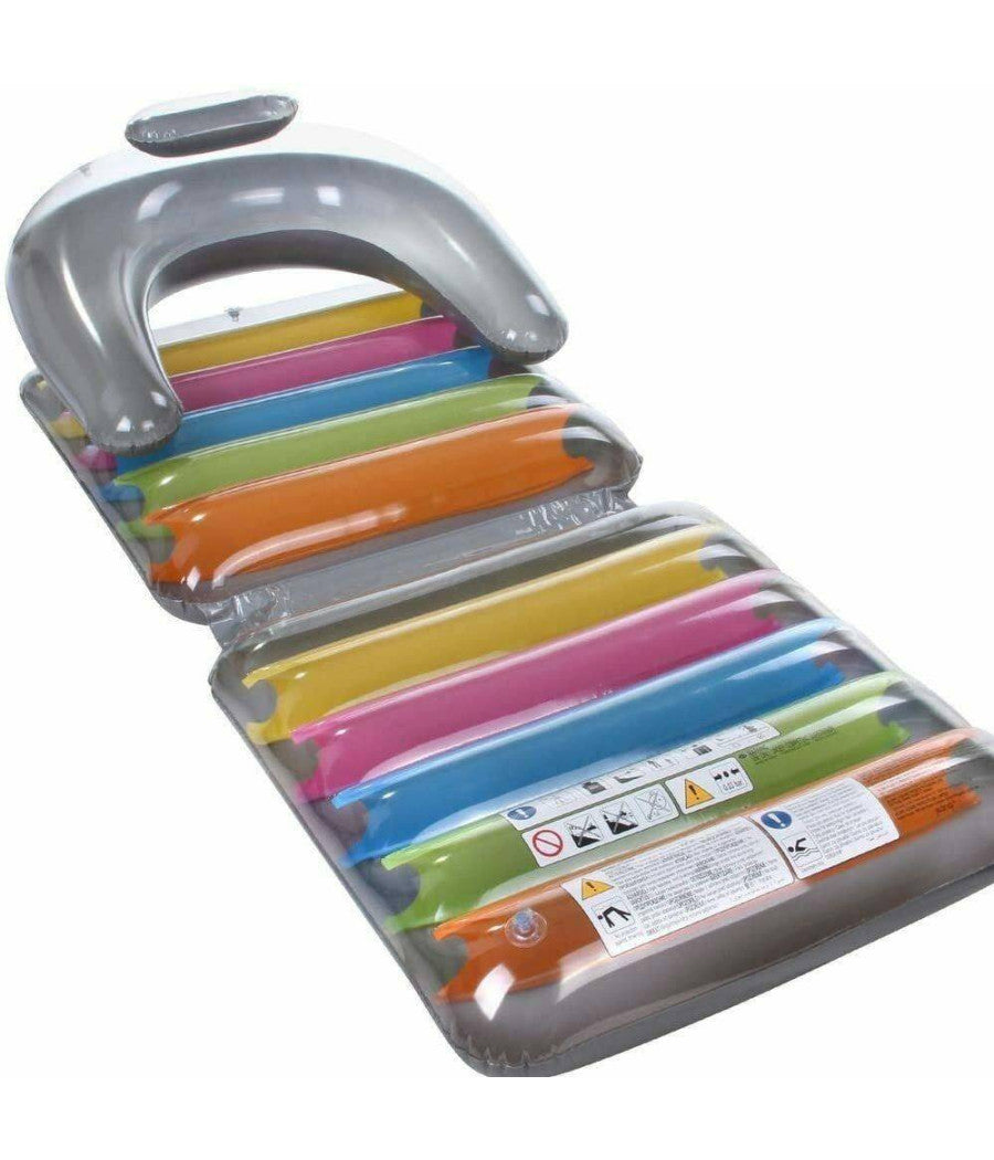 Poltrona Materassino Gonfiabile Multicolor 198x84cm Per Mare Piscina Pieghevole         