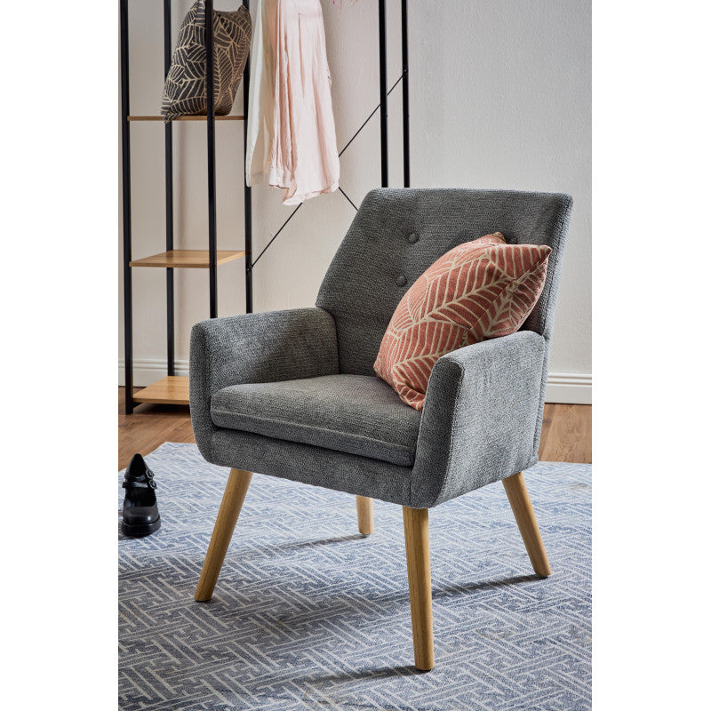 Poltrona Michelle In Tessuto Grigio Gambe Legno Naturale