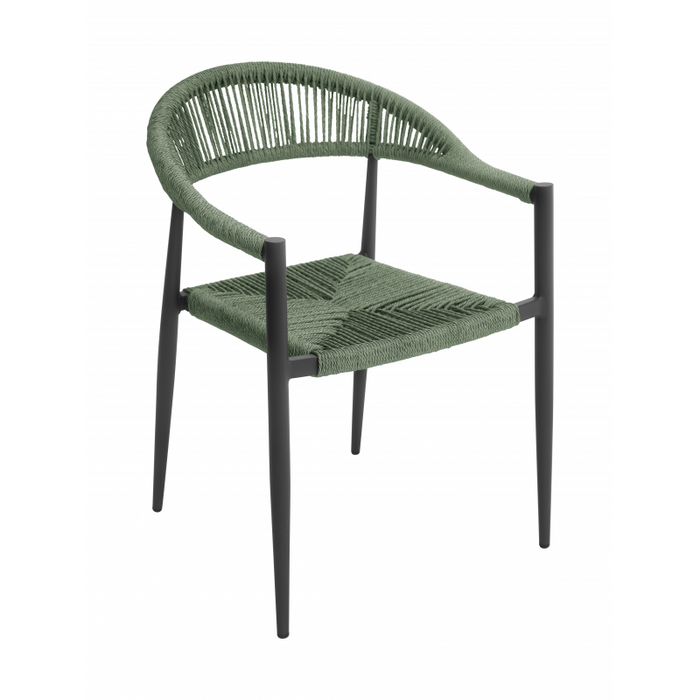 Poltrona Milano In Alluminio Grigio Antracite Con Corda Sintetica Verde Moia