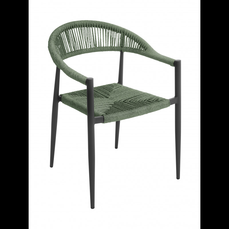 Poltrona Milano In Alluminio Grigio Antracite Con Corda Sintetica Verde Moia