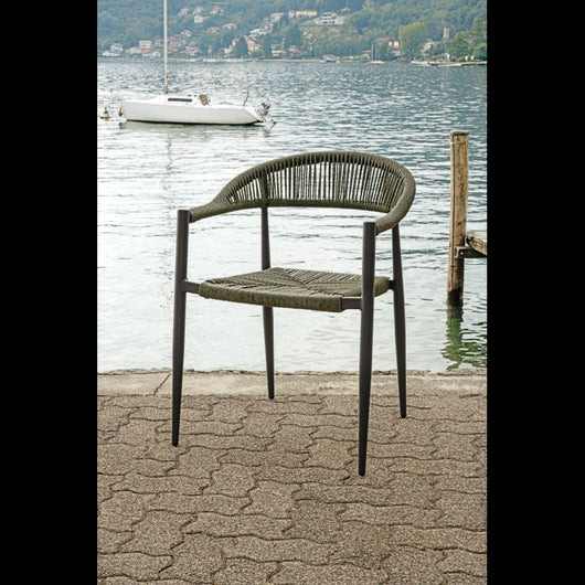 Poltrona Milano In Alluminio Grigio Antracite Con Corda Sintetica Verde Moia