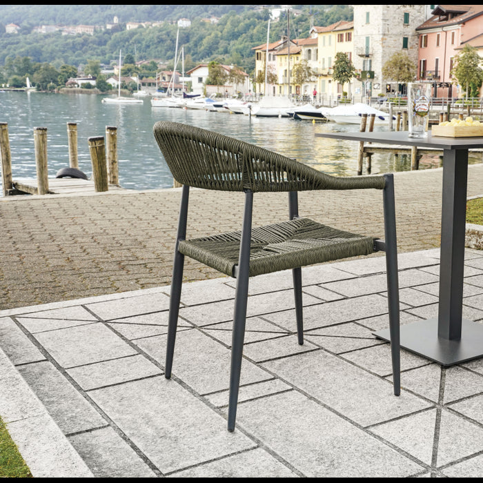 Poltrona Milano In Alluminio Grigio Antracite Con Corda Sintetica Verde Moia