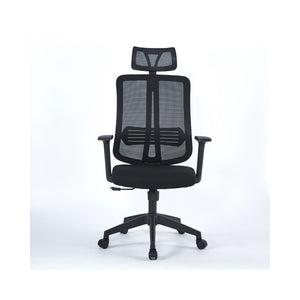 Poltrona operativa per ufficio nera con base nera e poggiatesta Satia