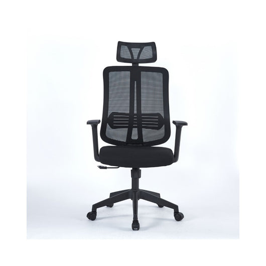 Poltrona operativa per ufficio nera con base nera e poggiatesta Satia