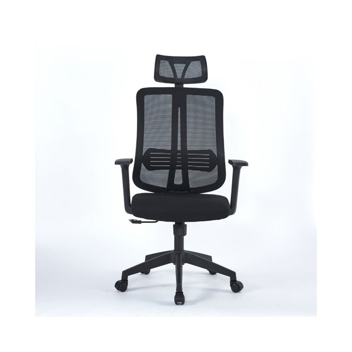 Poltrona operativa per ufficio nera con base nera e poggiatesta Satia