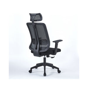 Poltrona operativa per ufficio nera con base nera e poggiatesta Satia