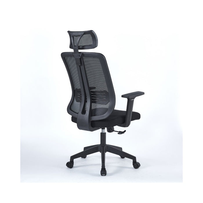 Poltrona operativa per ufficio nera con base nera e poggiatesta Satia