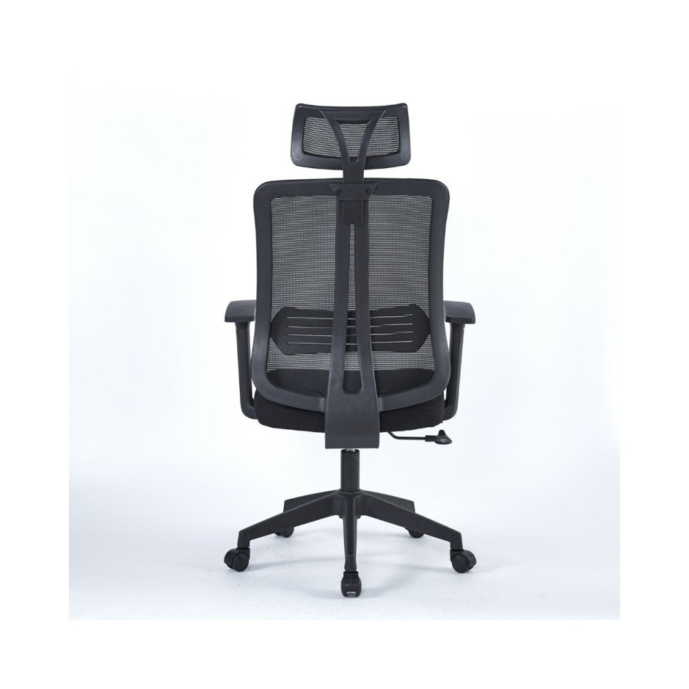 Poltrona operativa per ufficio nera con base nera e poggiatesta Satia