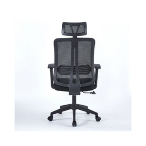 Poltrona operativa per ufficio nera con base nera e poggiatesta Satia