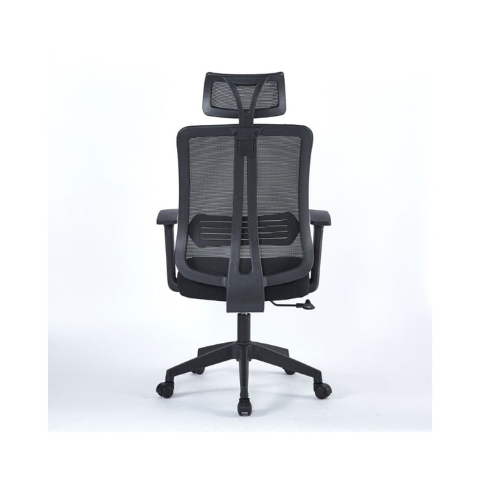 Poltrona operativa per ufficio nera con base nera e poggiatesta Satia