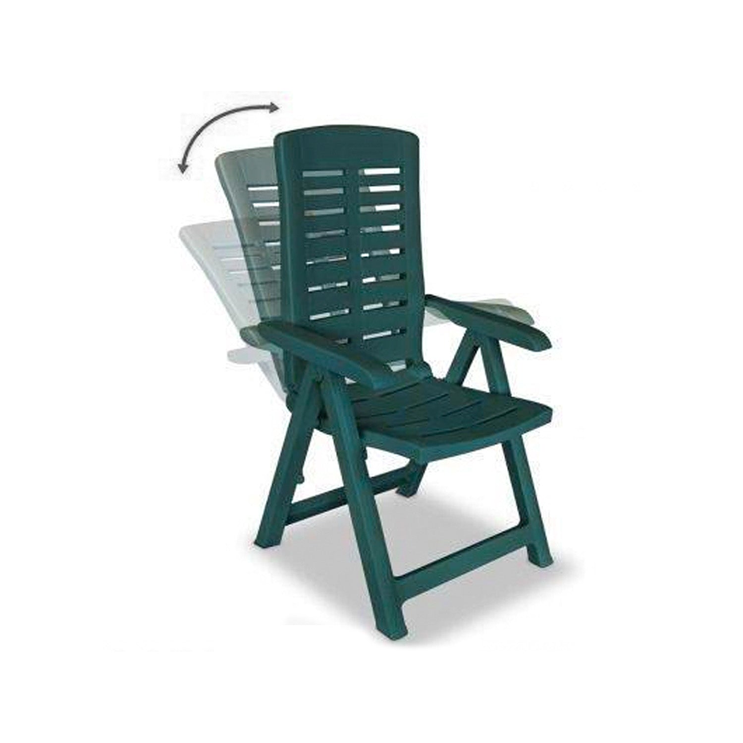 Yuma - Poltrona da giardino in resina. Poltrona pieghevole multiposizione. Sedia da spiaggia con braccioli  60x61xH109 cm verde