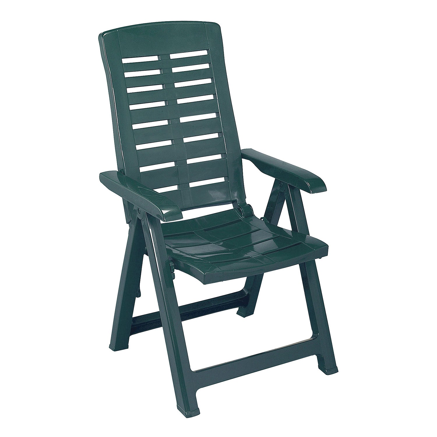 Yuma - Poltrona da giardino in resina. Poltrona pieghevole multiposizione. Sedia da spiaggia con braccioli  60x61xH109 cm verde