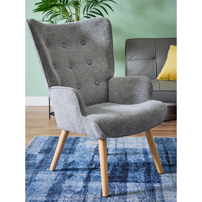 Poltrona Rijeka In Tessuto Grigio Gambe Legno Naturale Dimensione 75x68x96cm