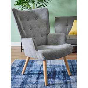 Poltrona Rijeka In Tessuto Grigio Gambe Legno Naturale Dimensione 75x68x96cm