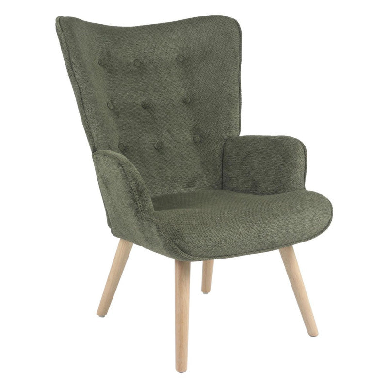 Poltrona Rijeka In Tessuto Verde Gambe Legno Naturale Dimensione 75x68x96cm
