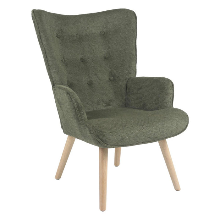 Poltrona Rijeka In Tessuto Verde Gambe Legno Naturale Dimensione 75x68x96cm