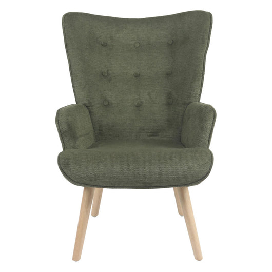 Poltrona Rijeka In Tessuto Verde Gambe Legno Naturale Dimensione 75x68x96cm
