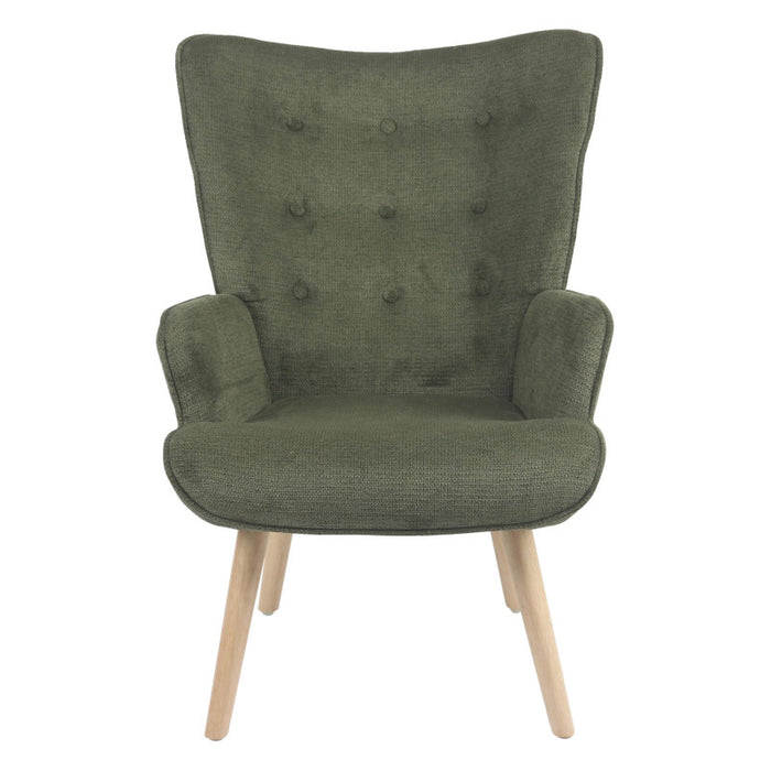 Poltrona Rijeka In Tessuto Verde Gambe Legno Naturale Dimensione 75x68x96cm