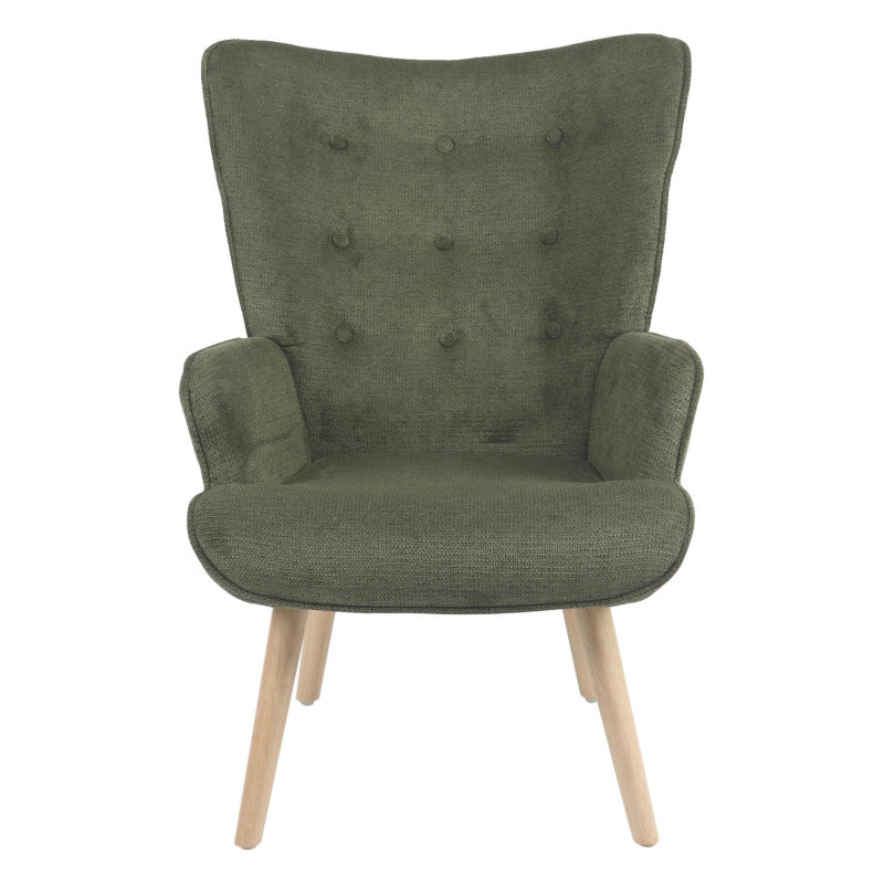Poltrona Rijeka In Tessuto Verde Gambe Legno Naturale Dimensione 75x68x96cm