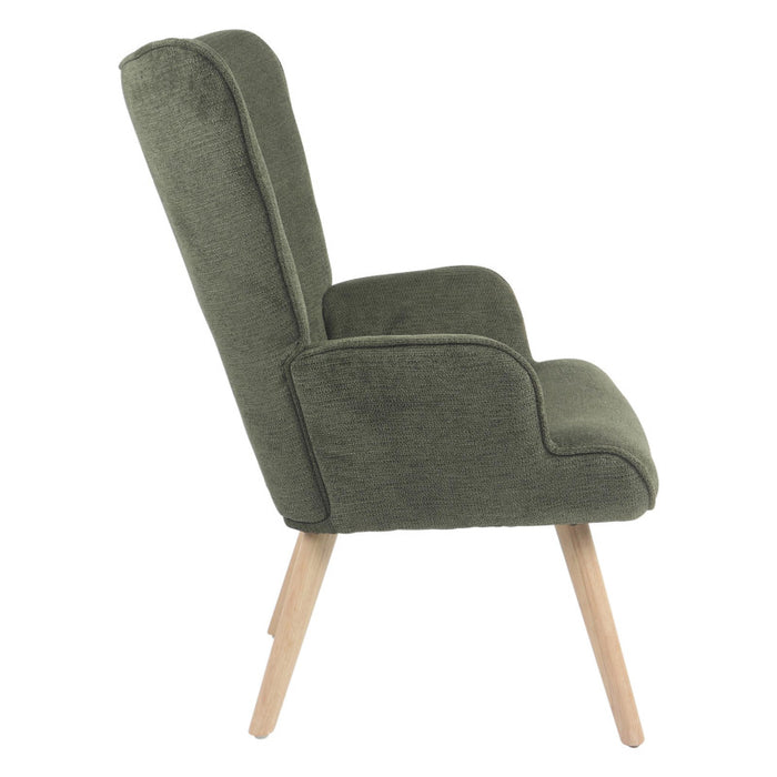 Poltrona Rijeka In Tessuto Verde Gambe Legno Naturale Dimensione 75x68x96cm