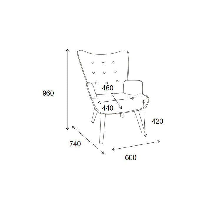 Poltrona Rijeka In Tessuto Verde Gambe Legno Naturale Dimensione 75x68x96cm