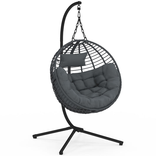 IDMarket - Poltrona rotonda traforata con effetto rattan grigio e cuscino grigio