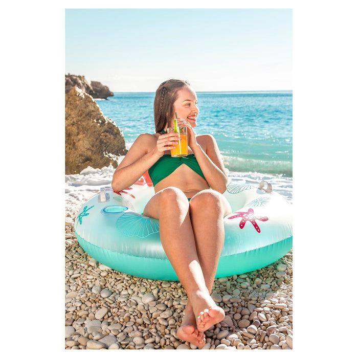 Trade Shop - Poltrona Salvagente Gonfiabile Con Maniglie Portabicchiere Schienale Design Corallo 43730 -