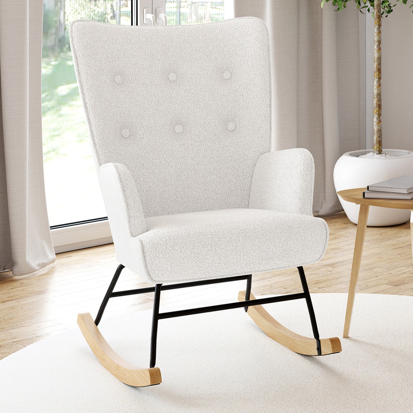 IDMarket - Poltrona scandinava IVAR in tessuto a coste beige