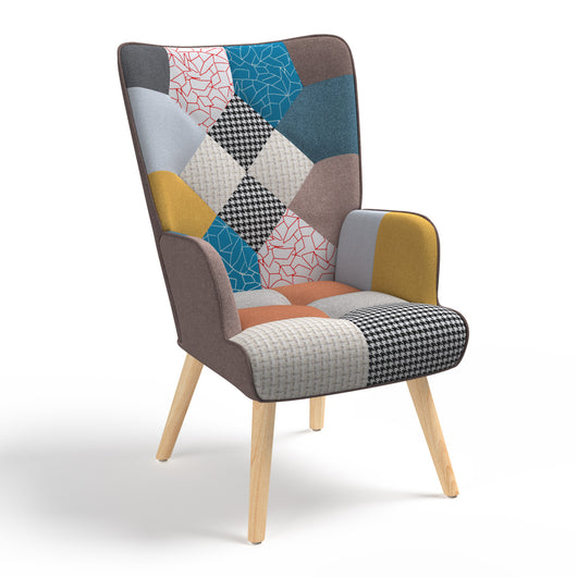 IDMarket - Poltrona scandinava IVAR in tessuto patchwork multicolore
