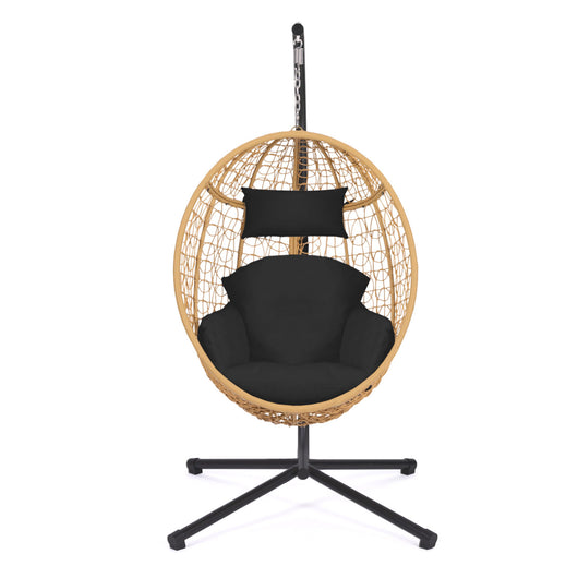 IDMarket - Poltrona sospesa a forma di uovo in rattan traforato con cuscino nero