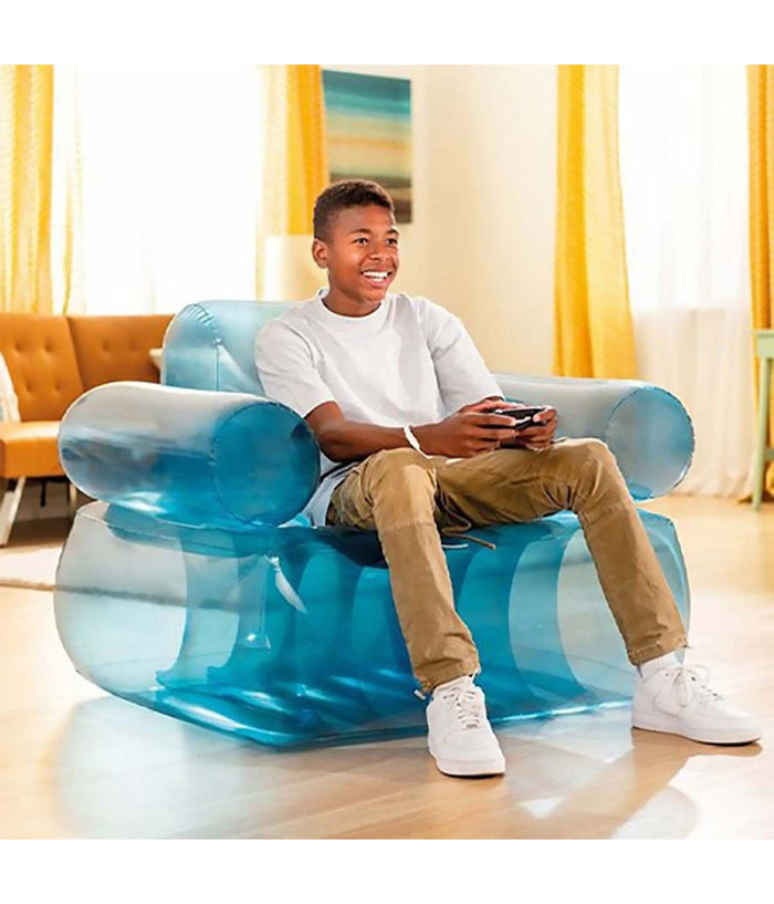 Poltrona Trasparente Blu Gonfiabile Con Schienale 109x109x79cm Uso Interno 66503         