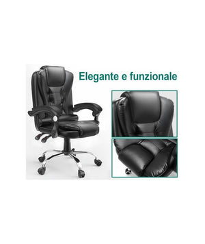 Poltrona/Sedia Ufficio Ergonomica Presidenziale Reclinabile e Direzionabile con Braccioli Imbottiti e Altezza Regolabile,con rotelle – Nera HLD-809