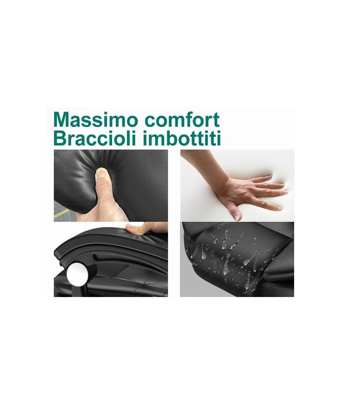 Poltrona/Sedia Ufficio Ergonomica Presidenziale Reclinabile e Direzionabile con Braccioli Imbottiti e Altezza Regolabile,con rotelle – Nera HLD-809