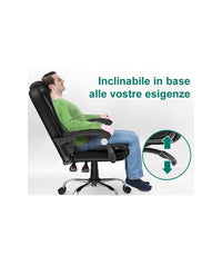 Poltrona/Sedia Ufficio Ergonomica Presidenziale Reclinabile e Direzionabile con Braccioli Imbottiti e Altezza Regolabile,con rotelle – Nera HLD-809