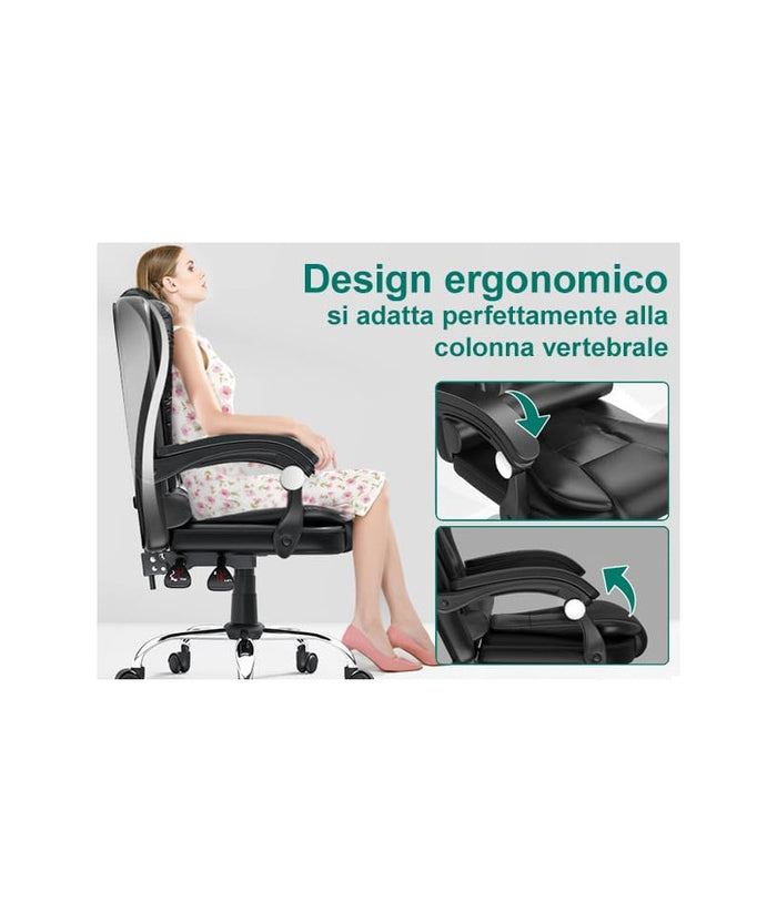 Poltrona/Sedia Ufficio Ergonomica Presidenziale Reclinabile e Direzionabile con Braccioli Imbottiti e Altezza Regolabile,con rotelle – Nera HLD-809