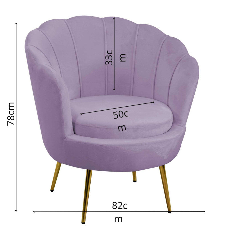 Poltrona velluto tulipan viola cm 73x72h45/75