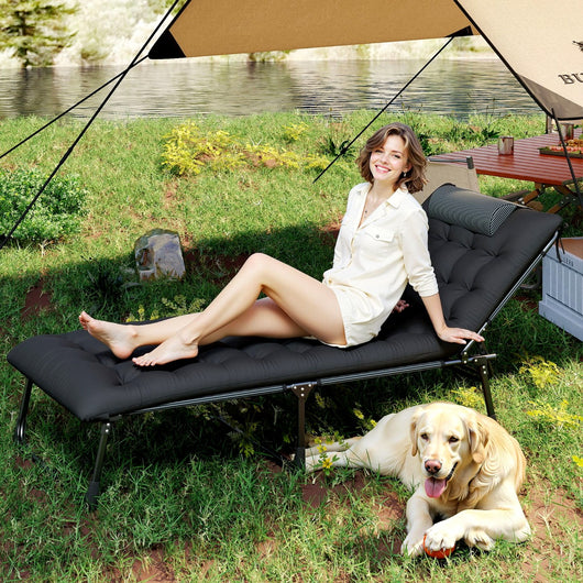 Lettino da campeggio pieghevole con materasso removibile regolabile tipo chaise longue, Lettino struttura in metallo-Poltrone e sdraio