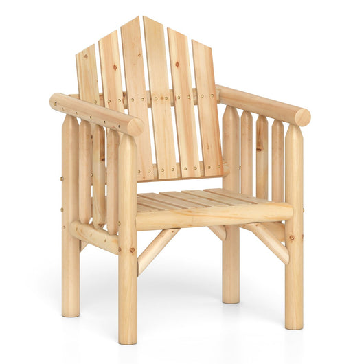 Sedia da pranzo per patio con braccioli e schienale alto inclinato per veranda-Poltrona da esterno in legno cortile giardino Naturale