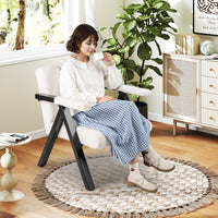 Poltrona imbottita moderna di met¨¤ secolo per soggiorno camera da letto-Poltrona comoda per lettura con struttura Beige